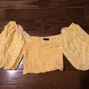 forever 21 yellow polka dot off shoulder crop top